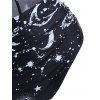 Vintage Tankini Swimsuit Sun Moon Star Print Bathing Suit Lace Up Summer Beach Tummy Control Swimwear - WHITE M