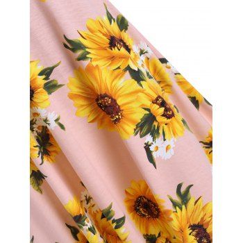 Sunflower Print Sundress Tie Shoulder Keyhole Summer Dress