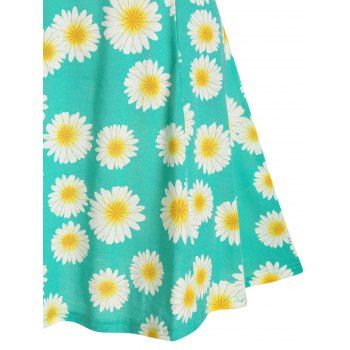 Vacation Sunflower Print Ruched Cami A Line Dress