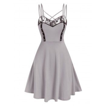 

Crisscross Lace Insert Flare Dress, Light gray