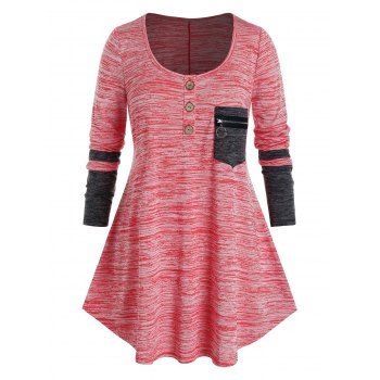 

Plus Size Space Dye Chest Pocket Long Sleeve Tee, Valentine red
