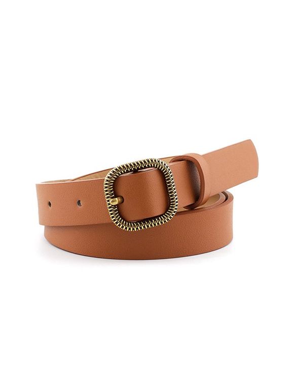 Ceinture Rétro Gravée Bouclée Carrée en Jean - Brun Légère 