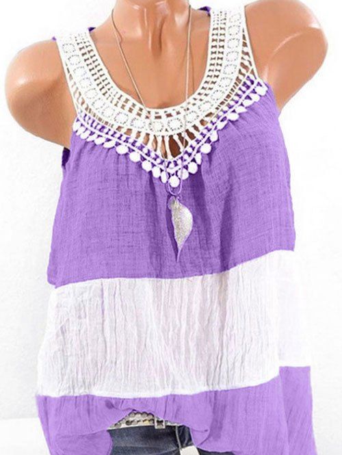 Débardeur au Crochet en Dentelle en Blocs de Couleurs de Grande Taille - multicolor 5XL
