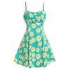 Vacation Sunflower Print Sundress Ruched Summer Cami A Line Dress - TURQUOISE XL