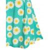Vacation Sunflower Print Sundress Ruched Summer Cami A Line Dress - TURQUOISE XL