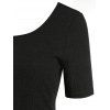 Plain Ribbed Tee Dress Knitted Chiffon Panel Zipper Solid Color Asymmetrical T-shirt Dress - BLACK 3XL