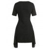 Plain Ribbed Tee Dress Knitted Chiffon Panel Zipper Solid Color Asymmetrical T-shirt Dress - BLACK 3XL