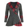 T-shirt Asymétrique Tricoté à Carreaux Inséré à Col Châle - Gris Foncé 3XL
