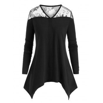 

Plus Size Mesh Insert Handkerchief T Shirt, Black