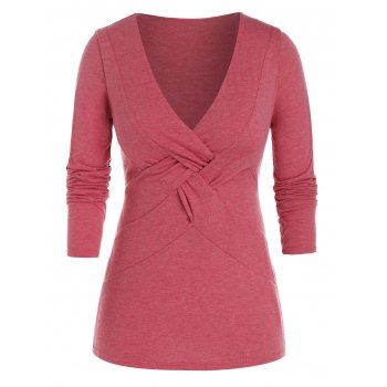 

Plus Size Plunge Long Sleeve Cross Tee, Valentine red