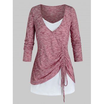 Image of Plus Size Space Dye Cinched T-shirt and Cami Top Set