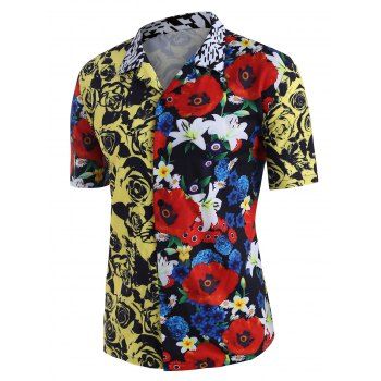 

Contrast Rose Flower Print Beach Shirt, Yellow