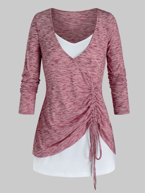 Ensemble de T-shirt Sanglé Teinté de Grande Taille et de Haut à Bretelle - Rose clair L