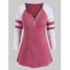 T-shirt de Baseball Bicolore à Demi-Zip de Grande Taille - Rose clair 5X