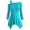 Haut Mouchoir à Epaule Dénudée en Couleur Unie de Grande Taille - Bleu 2X
