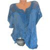 Corsage à Manches Chauve-Souris Fleur Broderie Grande-Taille - Bleu 1X