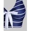 Striped Criss Cross Lace Up Bicolor Tankini Swimwear - DEEP BLUE S
