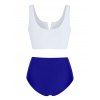 Vintage Swimwear Tummy Control Tankini Swimsuit Contrast Ruched High Rise Beach Bathing Suit - DEEP BLUE M