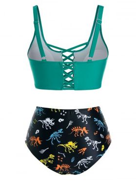Dinosaur Print Crisscross Cutout High Waisted Tankini Swimwear