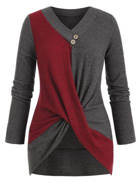 Plus Size Two Tone Twisted Ribbed Knit Sweater