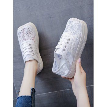 

Floral Lace Mesh Lace Up Sports Shoes, White