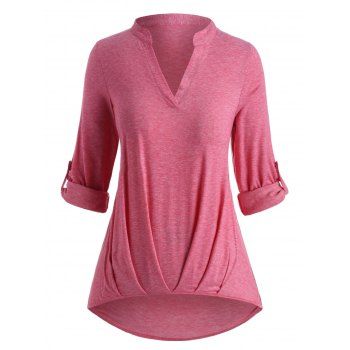 

Plus Size Roll Up Sleeve Ruched Hem T Shirt, Light pink