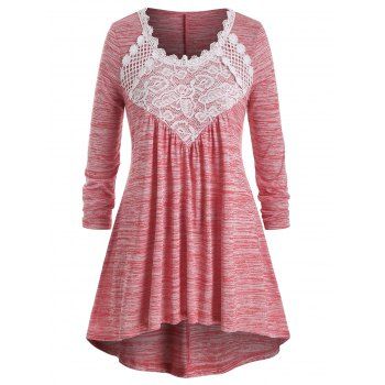 

Plus Size Space Dye Lace Insert Long Sleeve Tee, Valentine red