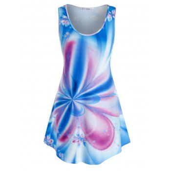 

Plus Size Flower Tie Dye Long Tank Top, Light blue