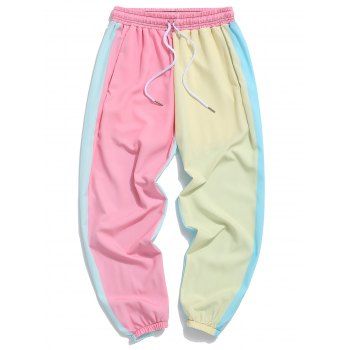 

Contrast Color Panel Drawstring Pants, Multicolor a