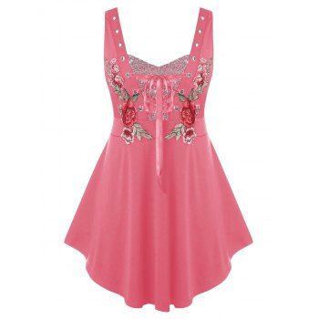 

Plus Size Lace Up Sequin Embroidered Tank Top, Watermelon pink