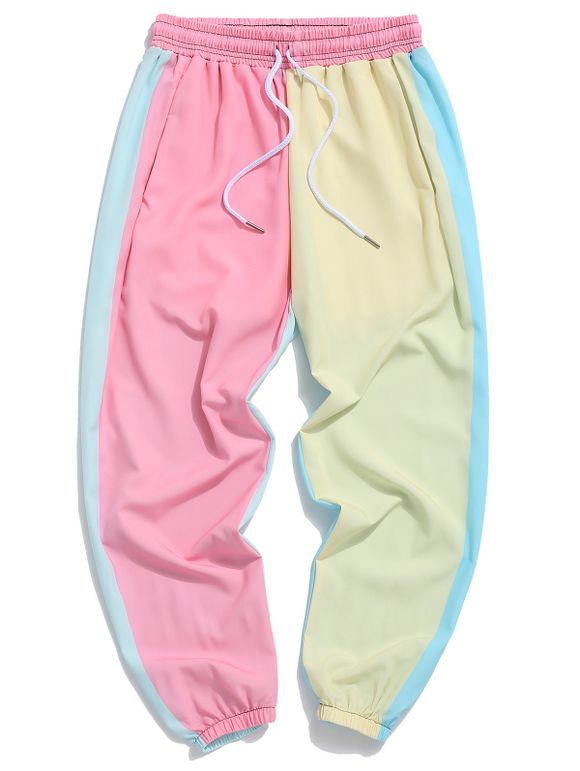 Pantalon Panneau en Couleur Contrastée à Cordon - multicolor A XL
