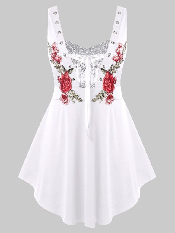 Débardeur Brodé de Grande Taille à Paillettes à Lacets - Blanc 5X