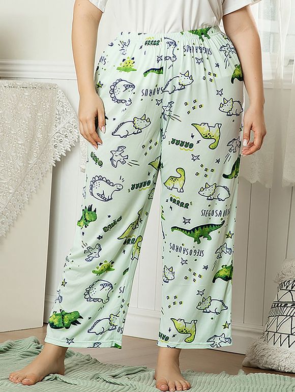 Pantalon Pyjama Imprimé Dessin Animé Grande-Taille - Vert clair 4XL
