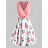 Robe Superposée Fleurie Imprimée à Coupe Basse de Grande Taille - Rose clair L