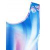 Plus Size Flower Tie Dye Long Tank Top - LIGHT BLUE 3X