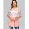 Half Sleeve Lace Insert Flare Blouse - PINK L