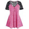 T-shirt Boutonné Panenau en Dentelle Grande Taille - Rouge Rose 2X