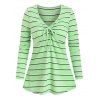 Striped Pattern Bowknot Detail Ribbed T-shirt - LIGHT GREEN M