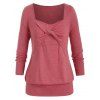 Plus Size Twist Square Neck Long Sleeve Tee - VALENTINE RED 5X
