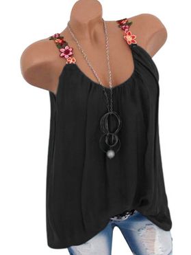 Flower Embroidered Pleated Tunic Tank Top