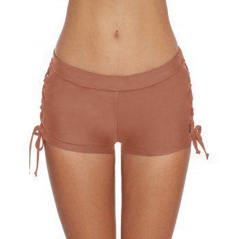

Lace-up Side Plain Swim Shorts, Light pink