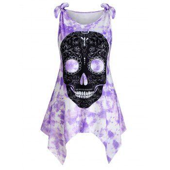 

Skull Tie Dye Tie Shoulder Halloween Plus Size Tank Top, Purple