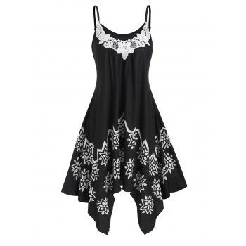 

Flower Applique Handkerchief Midi Dress, Black