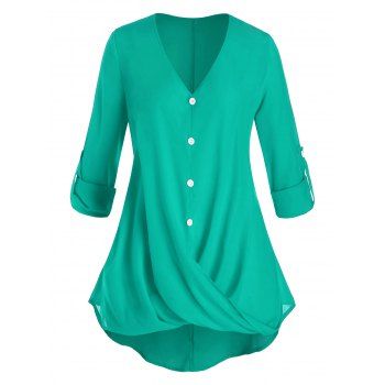 

Plus Size Crossover Roll Up Sleeve Tunic Blouse, Medium turquoise