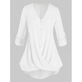 

Plus Size Crossover Roll Up Sleeve Tunic Blouse, White