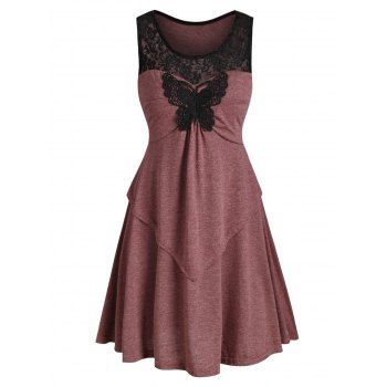 

Lace Insert Butterfly Applique Tunic Dress, Deep red
