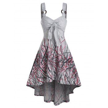 

Lines Pattern Knot Front High Low Sweater Dress, Light gray
