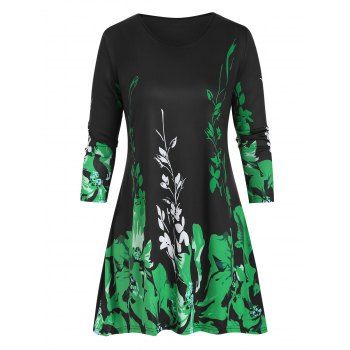 

Floral Plus Size Three Quarter Sleeve Tunic Top, Green
