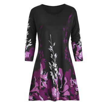 

Floral Plus Size Three Quarter Sleeve Tunic Top, Purple