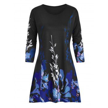 

Floral Plus Size Three Quarter Sleeve Tunic Top, Blue